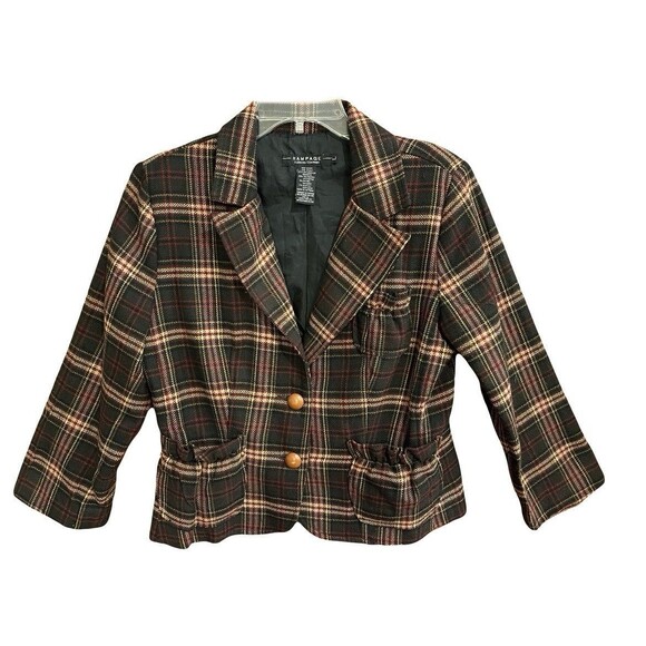 Vintage Y2K Rampage Plaid Blazer Jacket Bolero Crop Dark Academia Preppy L 90s - Picture 2 of 12